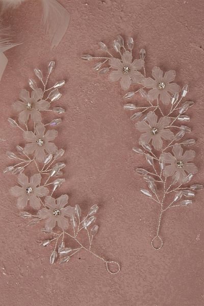 Hayalperest boncuk Ecru Leaf Motif Hair and Turban Accessory 2 Pieces