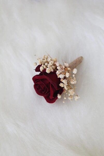 Hayalperest boncuk Cipsolu Koyu Kırmızı Kadife Güllü Gelin Buketi Gelin El Çiçeği Düğün Çiçeği