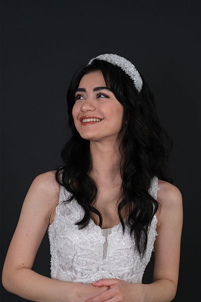 Hayalperest boncuk Dense Crystal Beaded Bridal Crown - Virgo Curved