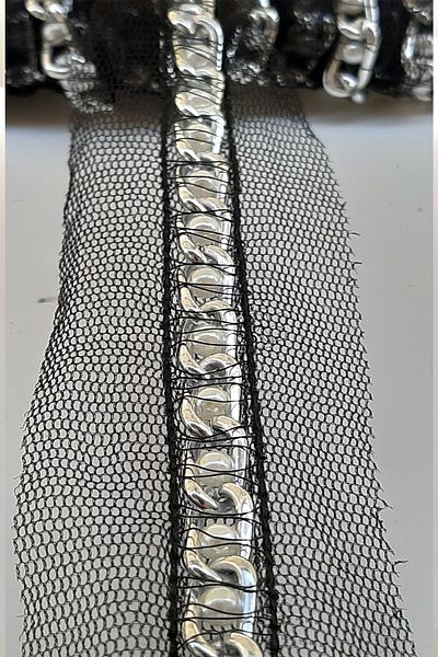 Hayalperest boncuk Bead Embroidered Silver Chain Ribbon