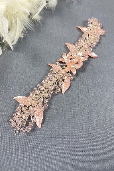 Hayalperest boncuk Bridal Hair and Turban Accessory - Powder Leaf and Crystal Bead Detail
