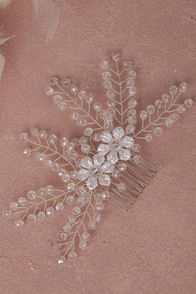 Hayalperest boncuk Ecru Crystal Embroidered Bridal Hair and Turban Accessory