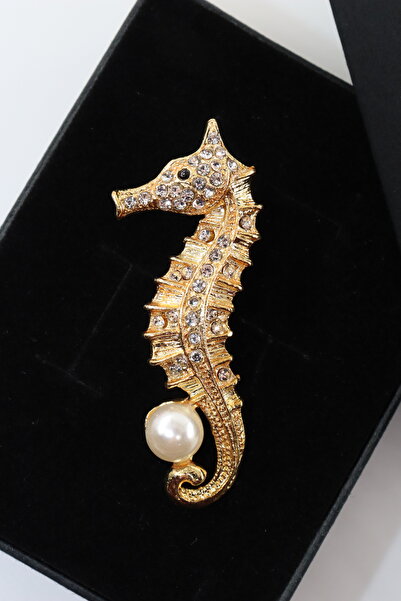 KEEBA Okyanusun gizemli masalı Gold renk incili denizatı kadın broş kristal t...