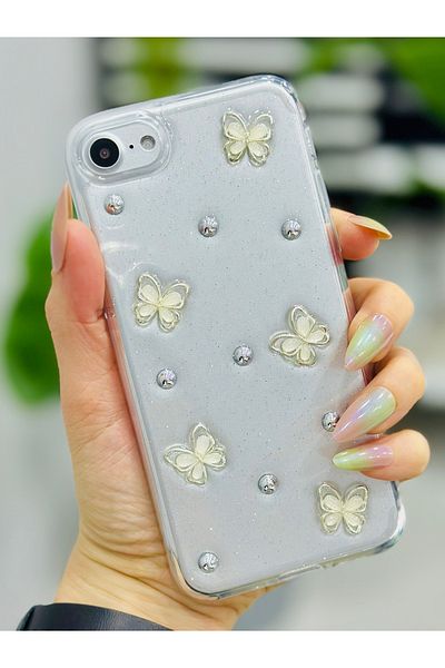 Go Aksesuar حافظة سيليكون متوافقة مع هاتف Iphone 7 - 8 - Se 2020 - Se 2022 بتصميم لعبة الفراشة اللؤلؤية