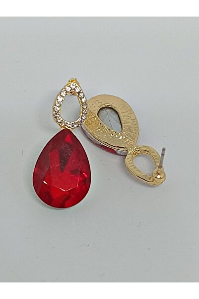 mos&more Red Stone Drop Gold Women Earrings