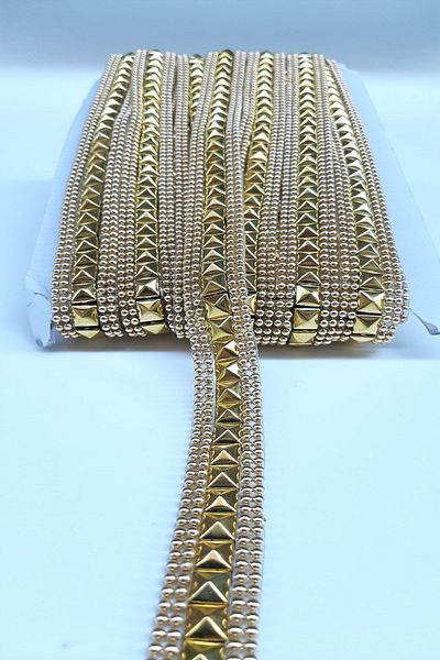 Hayalperest boncuk Yellow Staple Patterned Embroidered Strip 2cm