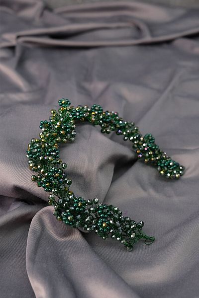 Hayalperest boncuk Coroană de mireasă cu mărgele Duru verde și accesoriu pentru turban