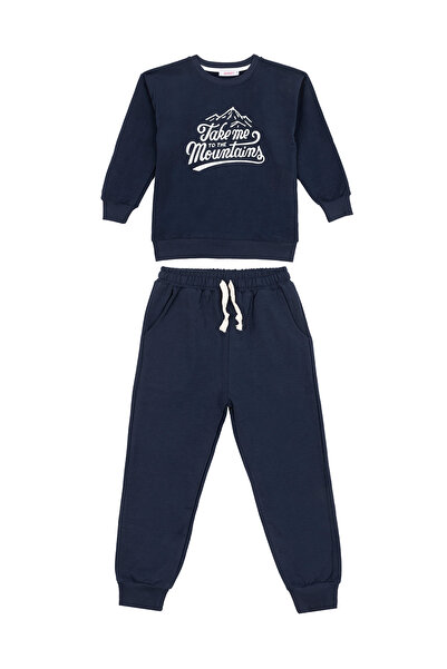Dağ Baskılı Kışlık Sweatshirt Takım 2-8 yaş Lacivert renk