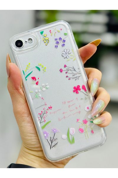 Go Aksesuar حافظة شفافة بتصميم زهور متوافقة مع هاتف Iphone 7 - 8 - Se 2020