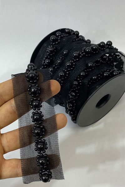 Hayalperest boncuk Pearl And Sand Bead Embroidered Ribbon 1 Mt