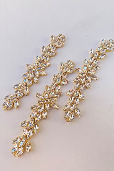 Hayalperest boncuk Gold Yaprak Motifli Hasırlı Mekik Cam Taşlı Aplik