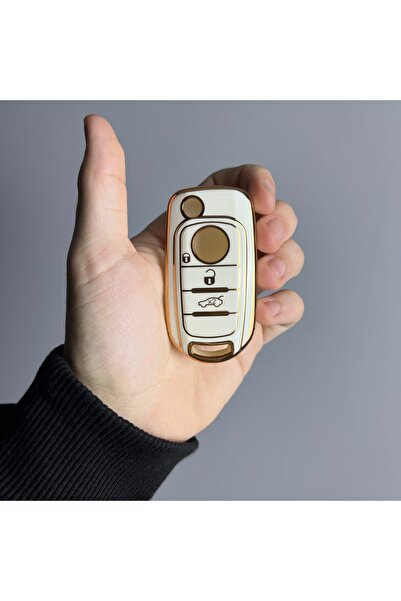 LUXE AKSESUAR Θήκη σιλικόνης Fiat Egea Sustalı Nano με 3 κουμπιά, λευκό χρώμα