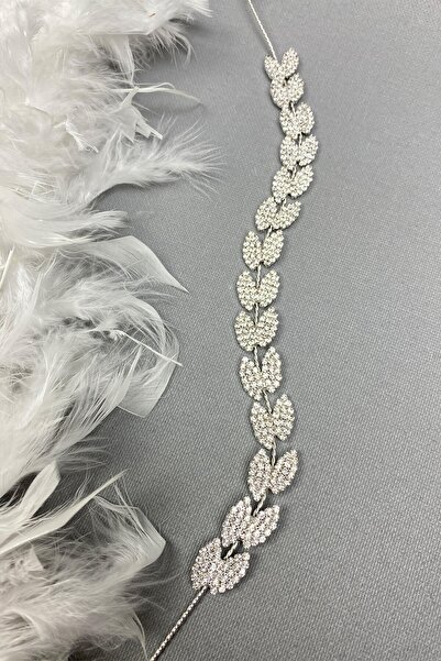 Hayalperest boncuk Accesoriu pentru păr cu model de frunze Bella de culoare argintie