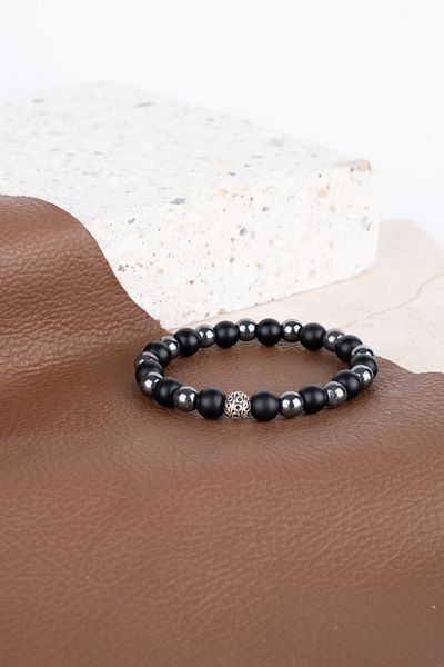 Piercing Market Steel & Silver Unisex Natural Stone Onyx Hematite Bracelet