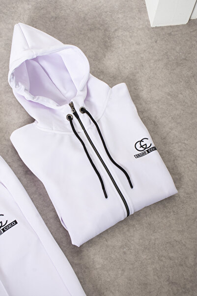 grand coco Ανδρικό σετ αθλητικής φόρμας από ύφασμα Interlock σε λευκό χρώμα