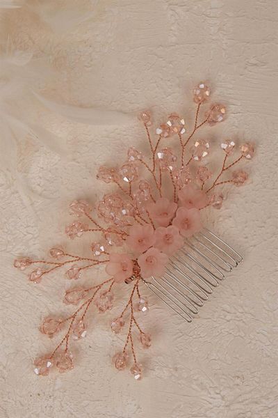 Hayalperest boncuk Bridal Hair Accessory - Flower Beaded Comb Barrette