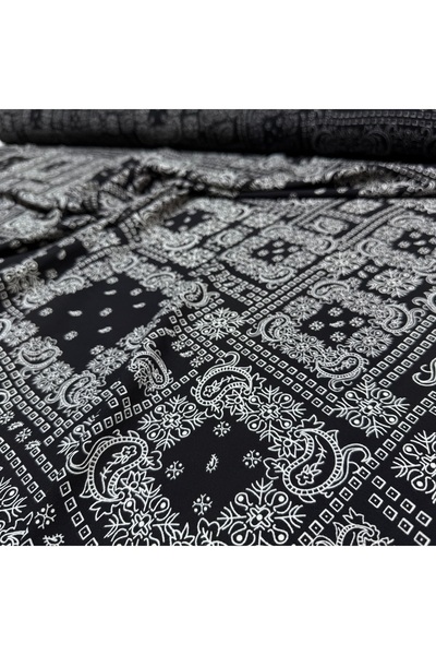 Yaren Ülker İthal Viskon Kumaş %100 Pamuk Çift En Siyah Renk Patchwork Desen