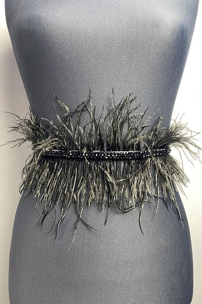 Hayalperest boncuk Accesoriu pentru talie cu centură pentru rochie de seară cu pene negre și margele de cristal