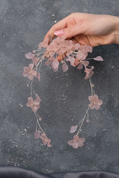 Hayalperest boncuk Coroană de mireasă cu henna cu motiv de ramură de flori Mila Dusty Rose