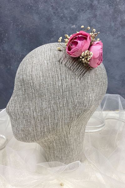 Hayalperest boncuk Pink Peony Floral Cipsolu Comb Hair Clip