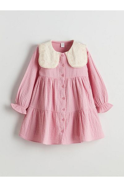 LC Waikiki Lcw Kids Pink Baby Collar Girls Muslin Dress