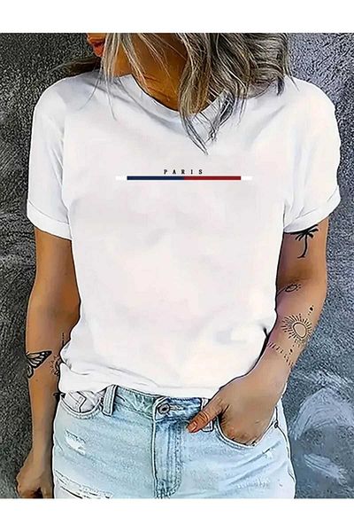 İpli Tricou oversize cu imprimeu Paris Culoare albă
