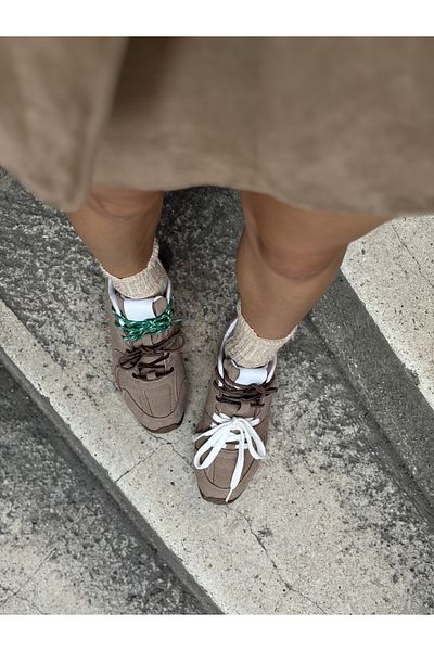 NİŞANTAŞI SHOES Dámská šněrovací sportovní obuv Bellini tmavě béžová semišová plochá podrážka