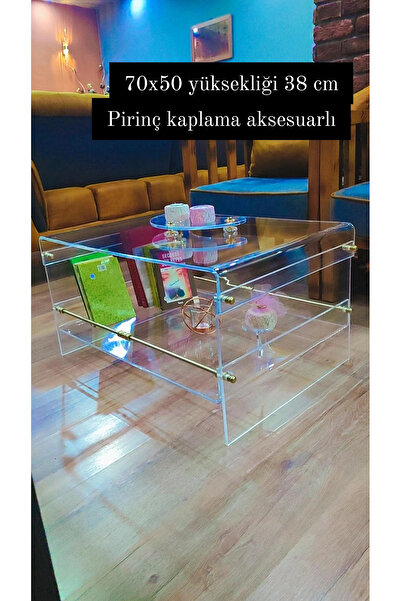 innossa pleksi dekorasyon Pirinç kaplama aksesuarlı orta sehpa