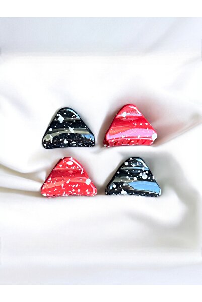 mila aksesuar مشبك مثلث أسود وأحمر صغير الحجم مكون من 4 قطع