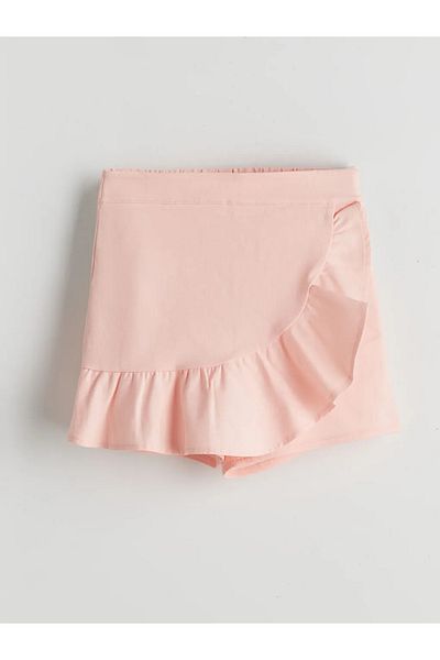 LC Waikiki Lcw Eco White Elastic Waist Ruffled Girls' Shorts Skirt