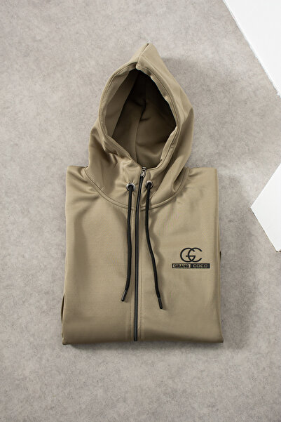 grand coco Ανδρικό σετ αθλητικής φόρμας από ύφασμα Interlock σε μπεζ χρώμα