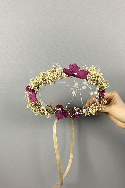 Hayalperest boncuk Accesoriu pentru păr de mireasă pentru fotografiere în aer liber cu perle de flori uscate de hortensie