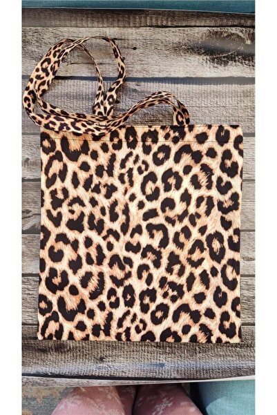 doktorbonem Leopar Desenli Baskılı Kumaş Çanta Omuz Askılı Bez Çanta