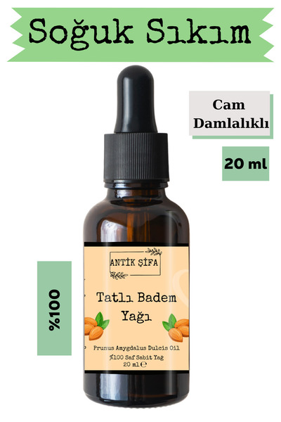 Antik Şifa %100 Saf Tatlı Badem Yağı - 20 ml (SOĞUK SIKIM) -seyreltilmemiş, Doğal