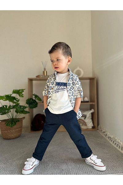 Minigimin Cicileri Dears of my Mini Model etnic Cămașă din bumbac muselină Pantaloni de in Set băieți - Albastru