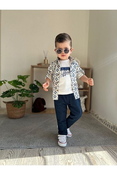 Minigimin Cicileri Dears of my Mini Model etnic Cămașă din bumbac muselină Pantaloni de in Set băieți - Albastru