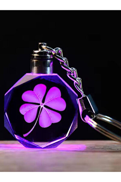 moryconcept Yonca figürlü kristal cam anahtarlık ışıklı