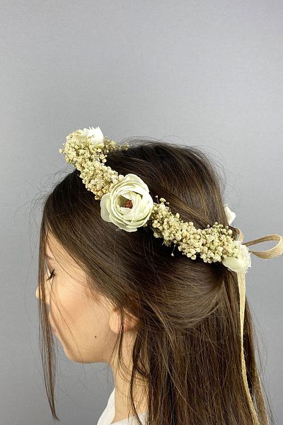 Hayalperest boncuk Cremă Bujor Floral Chipsolu Bowknot Coroană de mireasă pentru fotografie în aer liber