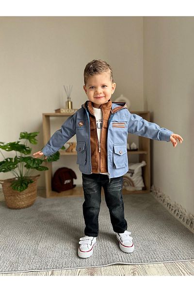 Minigimin Cicileri Cicis of My Toddler - Lifeis Meantto Good 4-Piece Suede Set with Hood and Vest Indigo Jacket