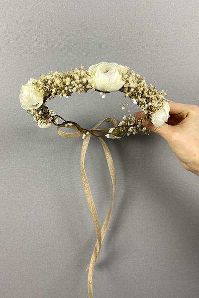 Hayalperest boncuk Cremă Bujor Floral Chipsolu Bowknot Coroană de mireasă pentru fotografie în aer liber