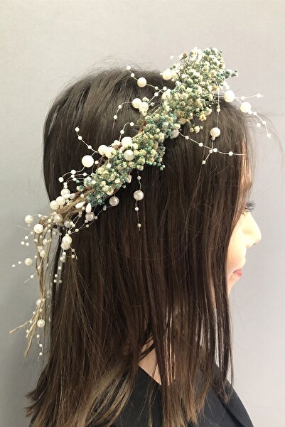 Hayalperest boncuk Coroana cu flori uscate cu perle cu chipsuri albastre