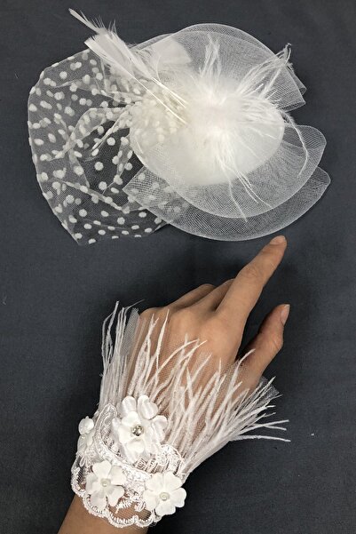 Hayalperest boncuk Tüylü Bileklik Aksesuar ve Nikah Şapkası