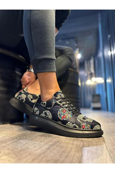 Knack High-Sole Black Skull - Casual Shoes 046