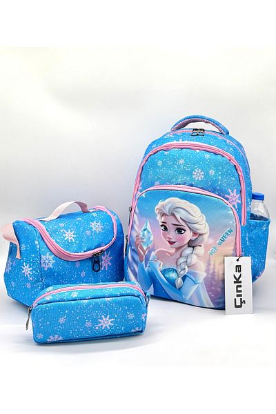 Çınka Bags Set de rucsac pentru școala primară cu model de caractere cu nutriție din folie și suport pentru stilou