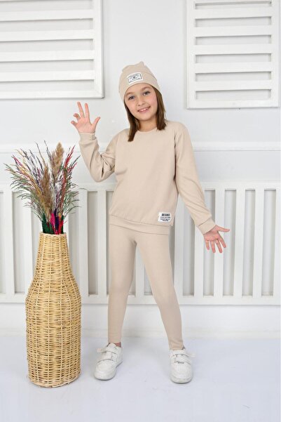 zeykid kız çocukları için taytlı bereli oversize 3'lü takım