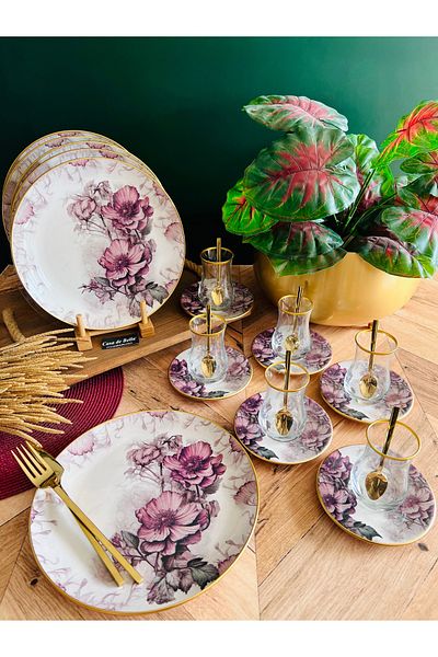 CASA DE BELLA Purple 18-Piece 6-Person Gilded Tea Set