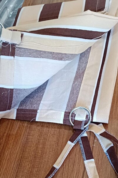 DEVRİM OLİVYA TEKSTİL Halkalı -en-x-yükseklik-ölçüler Kahve-krem Özel Dikim Lüks Branda Balkon Perdesi