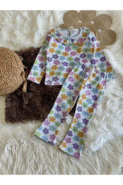 MODA Flower Patterned Twill Girl's Double Bottom Top Set