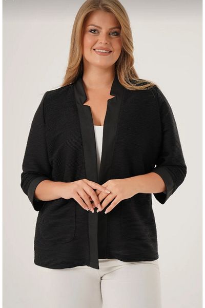 Nelly Black Color Thin Jacket with Large Size Collar Pockets