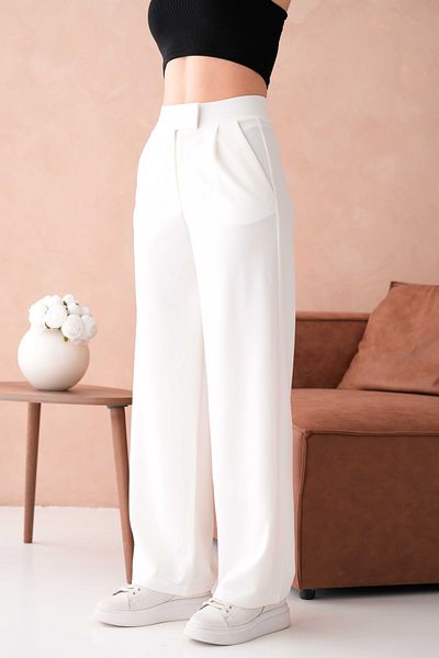 WOMAN VISION Women's Stretchy Crepe Fabric Wide Leg Wide Leg Velcro Closure White Women's Pants 001